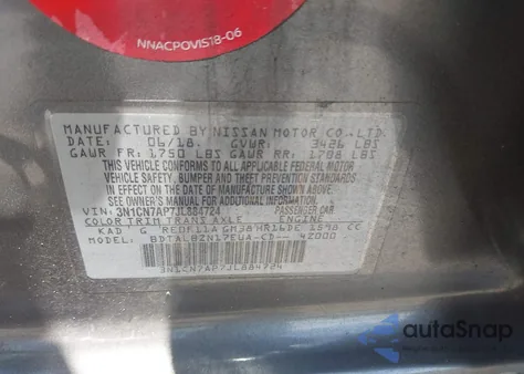 2018 Nissan Versa 1.6 Sv z USA, uszkodzony, nr VIN 3N1CN7AP7JL884724